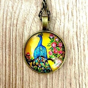 Vintage Style Peacock Pendant Necklace, NWT